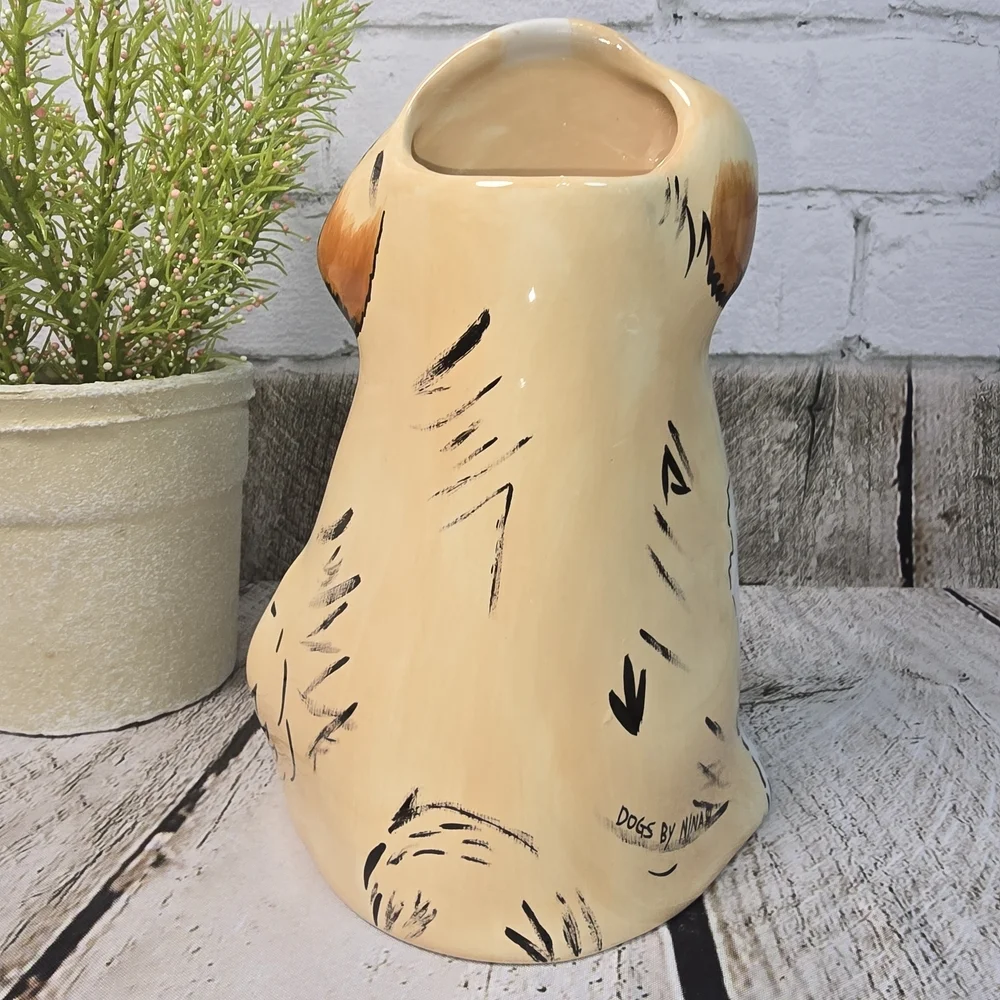 VINTAGE NINA LYMAN CERAMIC HAND PAINTED SHIH TZU DOG 8 INCH VASE